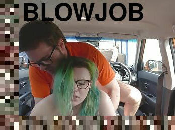 Green-haired fat bitch fucks Ryan Ryder in the car