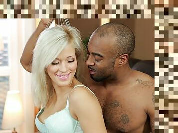 BLACK4K. Ravishing European blond hair babe becomes black mans