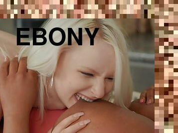 Petite milky-skinned teen and chubby ebony MILF go lesbian