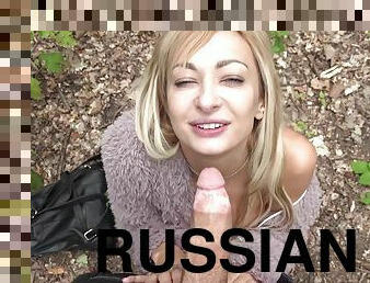 Russian college girl Lola Shine fucks in woods