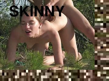 Skinny teen Vika making love outdoor