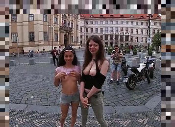 Sex and Public Flashing in Prague - young teens with perky tits