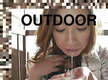 Picked up JAV hottie sucks and gets moutfull of cum outdoors