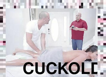 Cuckold Hubby Leaves His Slutty Sexwife On Massage Table