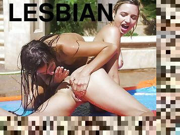 Girlfriends Eliza Jane and Tara Ashley in wet lesbian session