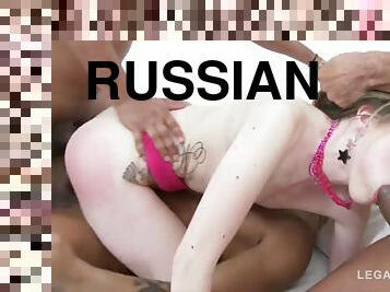 Russian slut Jessi Empora aka Vladlena in Interracial Foursome Gangbang