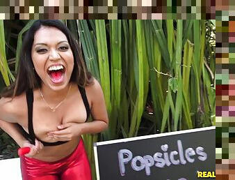 Tony Rubino licks off sweet popsicle from yummy Latin tits