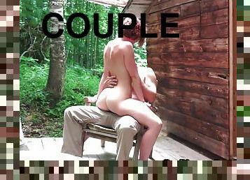Couple Pefect Mommy Outdoor Copulate At Wood