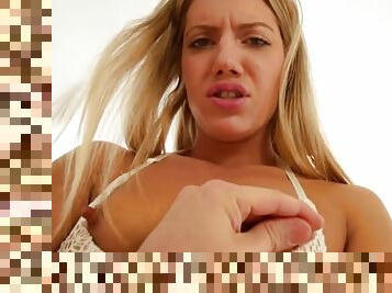 Sensual blonde sucking teasing in POV