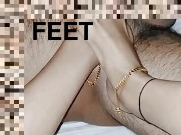 Orange nails footjob and footjob with anklets