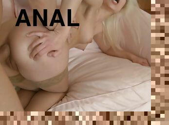 anal-sex, junge, schwer, blondine, unterwäsche, hintern, fetisch, nylon