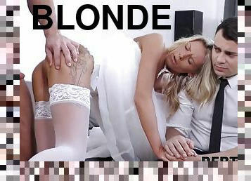Stranger fucks the blonde in front of her boyfriend