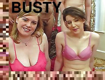 Busty Lady Tiffany and Sarah take care of old hard cocks