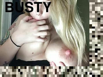 Tit play & lactation fetish - Solo Fetish with Blonde Hottie