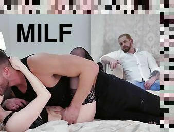Horny MILF Natasha James Gets Creampied While Husband Watches - Big tits