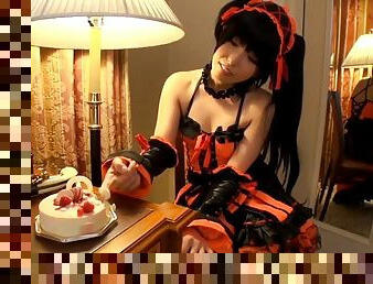 Japanese costume cutie sucks a cock and gets fucked