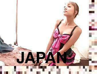 Super hot Japanese pornstar babe in lingerie sucks small dick
