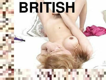 British babe in pink lingerie uses a vibrator to make her hairy pussy cum so hard