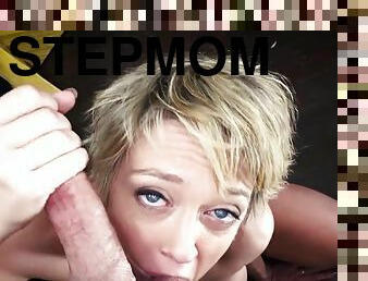 Blonde Stepmom Mature Dee Williams Caught Her StepSon Masturbating - POV blowjob