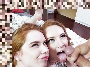 Sweet redheads love the cumshot after the threesome