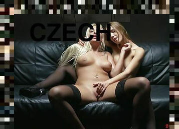 Two insatiable Czech girls in stockings make love on cam
