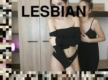 amatir, lesbian-lesbian, pasangan, teransang, webcam, berpose