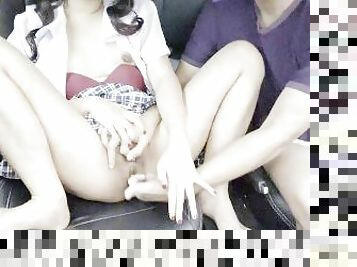 asian, pelajar, amateur, perempuan-jelita, menghisap-zakar, creampie, kereta, filipina