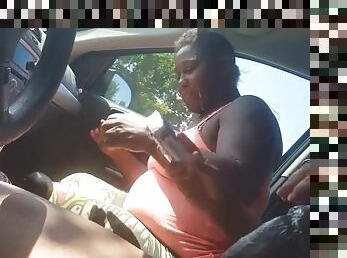 Black fat whore sucks dick in the car