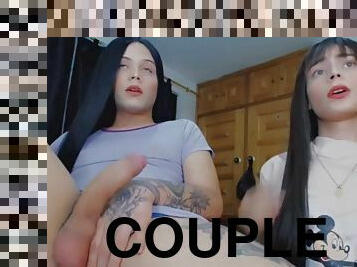Transsexual couple suck hard cock