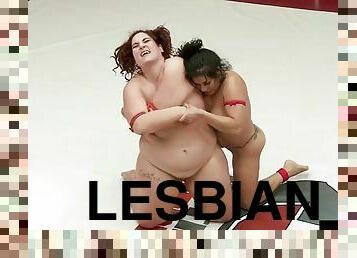 Curvy lesbian wrestler wrestles bbw in erotic couple