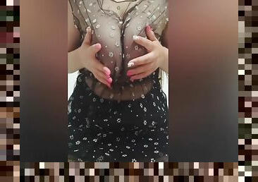 Hottie Excites Big Breasts In A See-through Dress - Luxury Orgasm