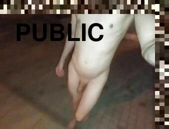 Totally naked and barefoot in public