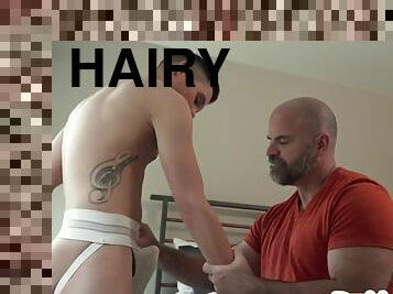 Hairy difa enjoys bareback anal sex with cock sucking twink