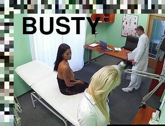 Busty les patient fingering nurse during exam