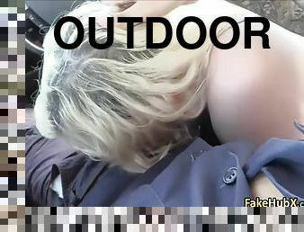 Policeman fucks blonde slut outdoors