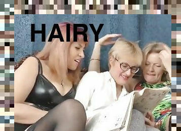Hairy mature lesbian threesome