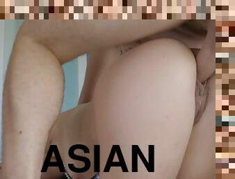Perfect Asian drops the dick all the way into her holes