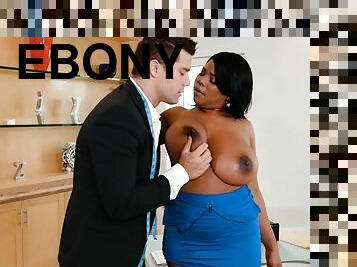 Ebony milf with huge boobs, insane hard fucking with a white male