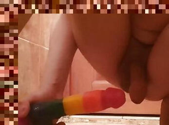 Anal sex in the bathroom with dildo