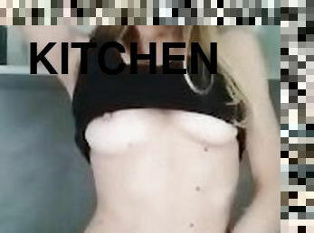 Playing with my pussy in the kitchen