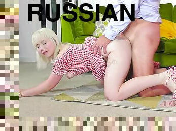 Russian blonde bends ass for senior man's endless dick