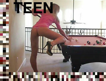 Petite teenage stripper plays pool