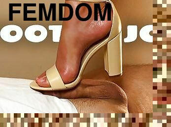 Shoejob in high heels and oiled handjob - sensuous cumshot