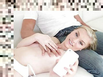 Cute blonde teen gets her pink shaved cunt dismantled