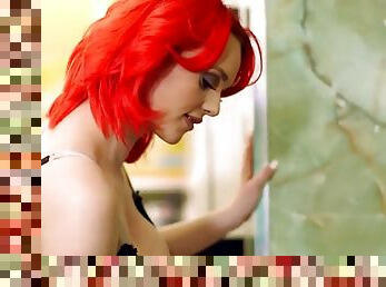 Tattooed big tits redhead slut appreciates that huge schlong