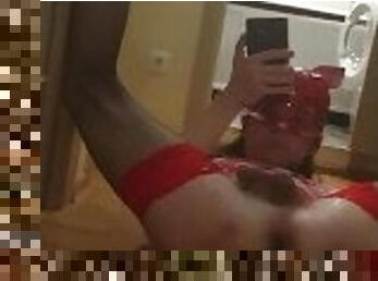 Crossdresser dildo mirror pov