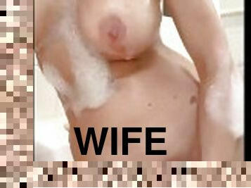 Hot Wife using dildo in bathtub