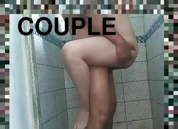 mandi, tua, vagina-pussy, anal, buatan-rumah, pasangan, bersetubuh, lebih-tua, mandi-shower, perawan