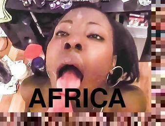 Hot Dark Skin African Babe Sucks Like Crazy On Her Firs