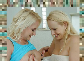 Aroused lesbians share their first mom-daughter cam play at home